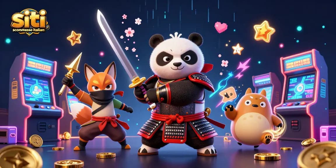 Scommetti sui siti scommesse italiani con questa scena vibrante di un panda e un volpe ninja nel mondo del gioco.