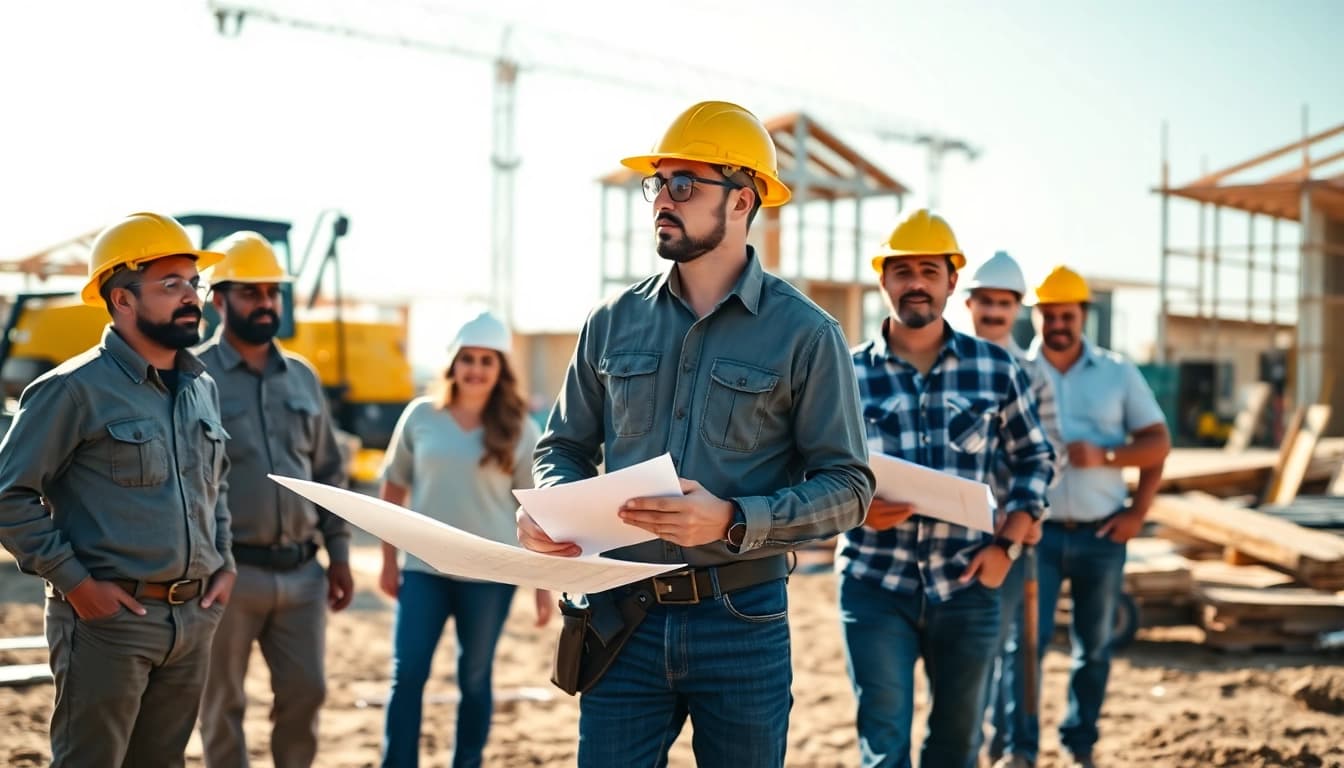 Illustration of the South Texas builders buyers guide with builders collaborating on-site.