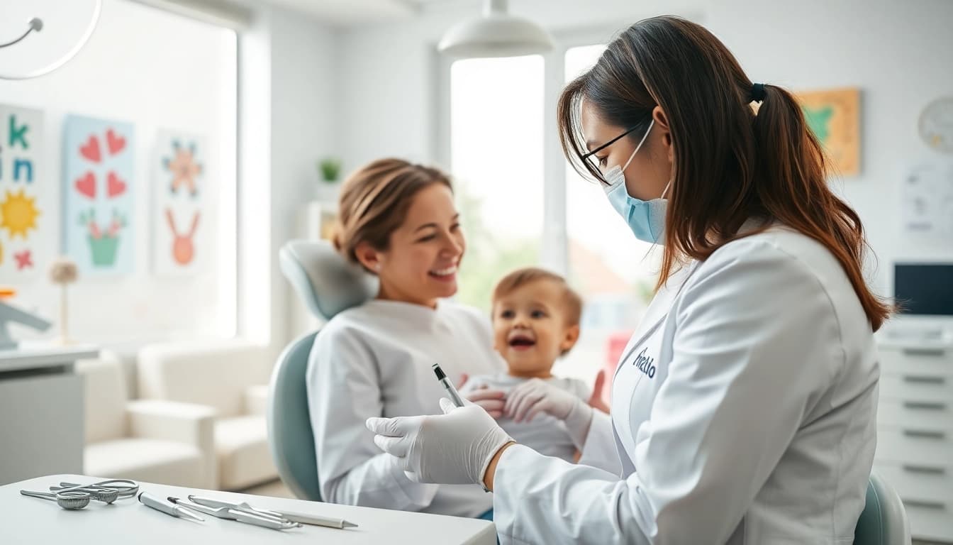 Showcasing a warm Family Dentistry interaction between a dentist and young patient.
