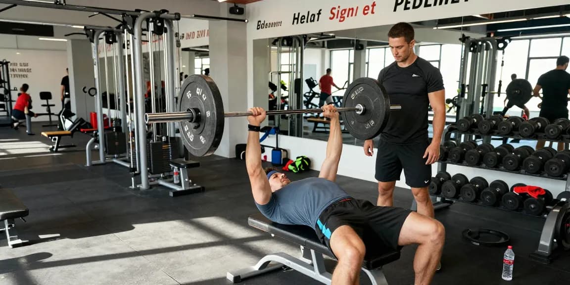 Somatrop Steroid Shop featuring an athletic man bench pressing with weights in a modern gym setting