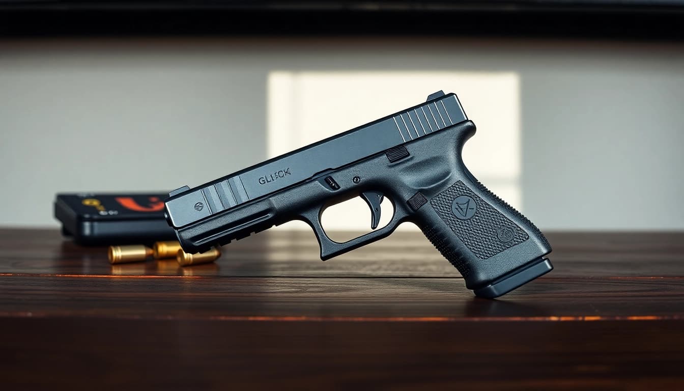 Buy glock 17 slide for sale, showcasing a pristine metallic finish and intricate details.