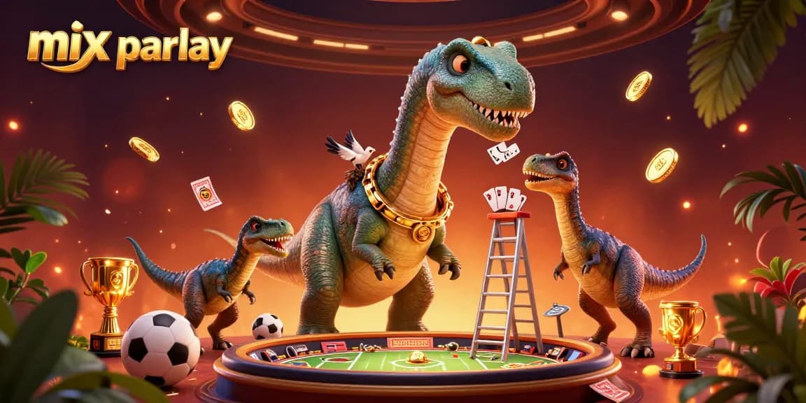Engage in mix parlay betting with dynamic characters and vibrant sports elements in this thrilling casino scene.