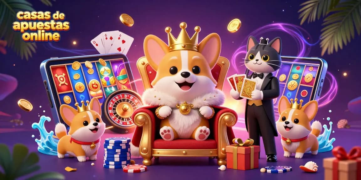 Casas de apuestas online destacan en un vibrante mundo de apuestas digitales con un corgi real y un gato mayordomo.