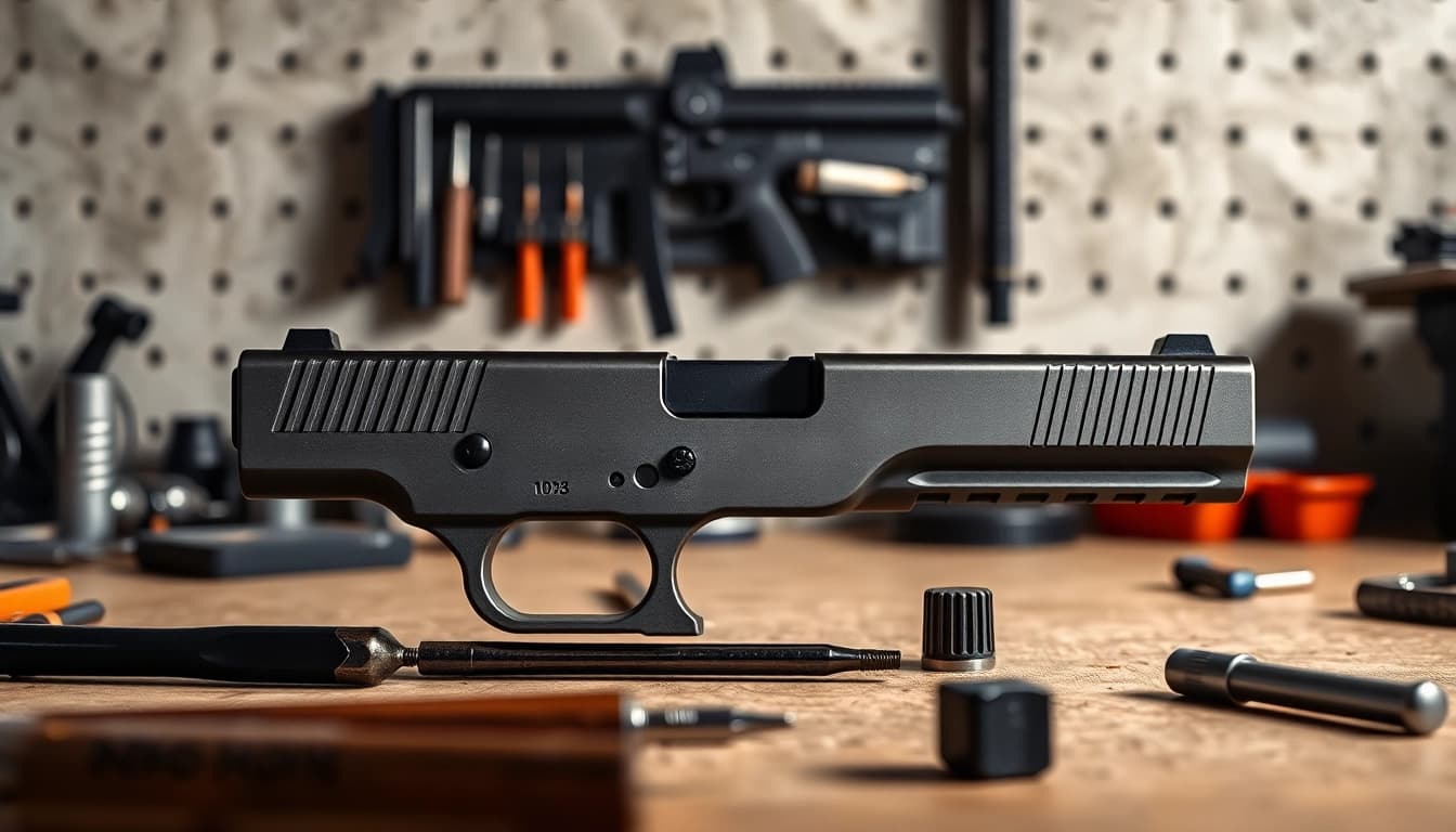 Detailed view of a Glock 26 Gen 5 MOS slide showcasing its design and features.