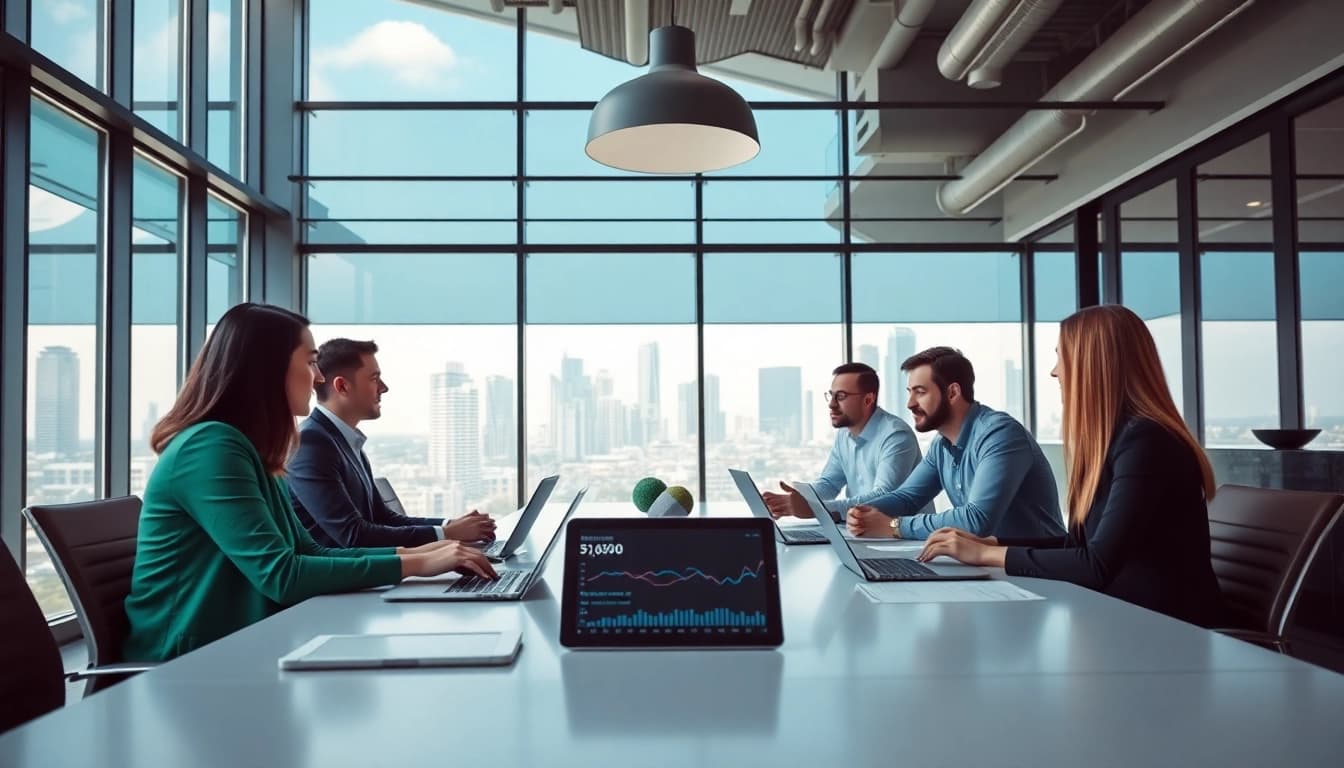 Team of marketing agencies in Melbourne collaborating in a modern office space with technology.