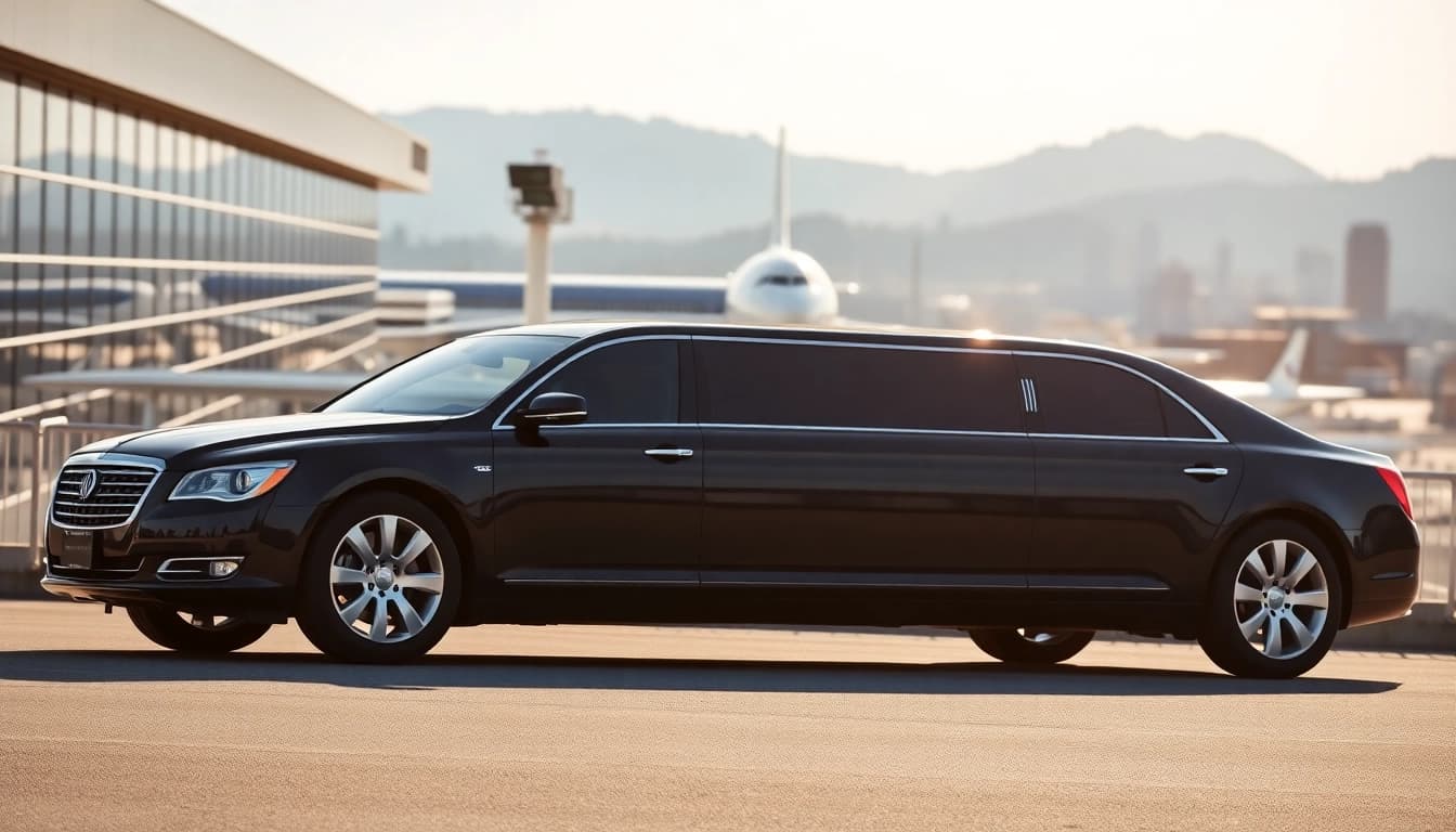 Experience luxury with airport limo vancouver service parked elegantly at YVR airport.