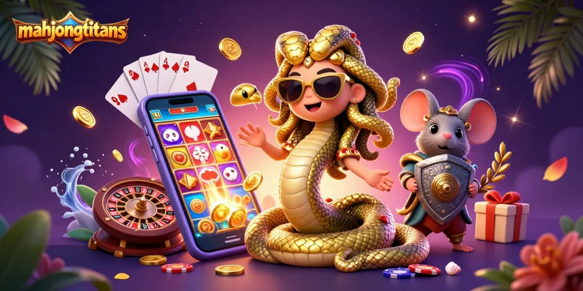 Join the fun with mahjongtitans, featuring games, golden coins, and epic characters on a vibrant casino backdrop.