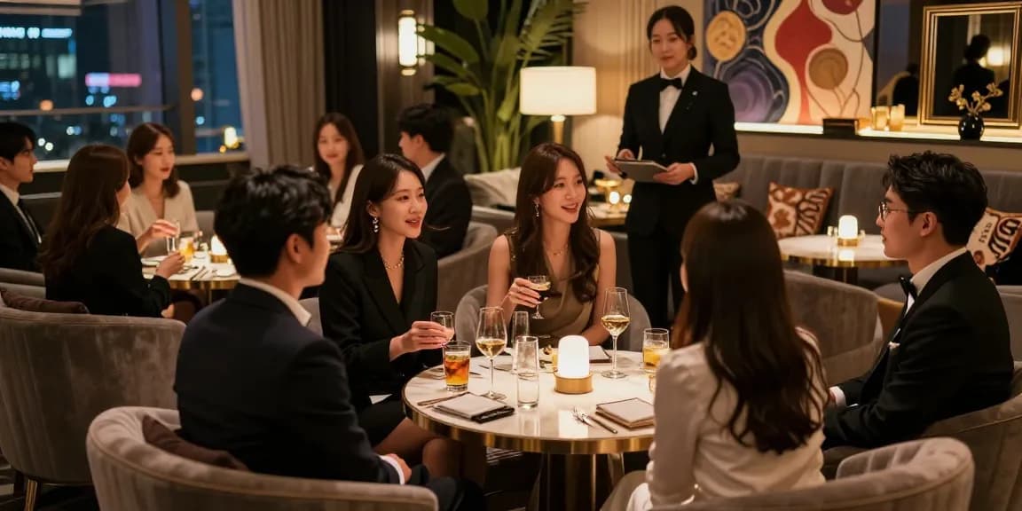 강남구구단에서의 고급스러운 룸살롱 분위기와 프라이빗한 만남을 경험하는 모습