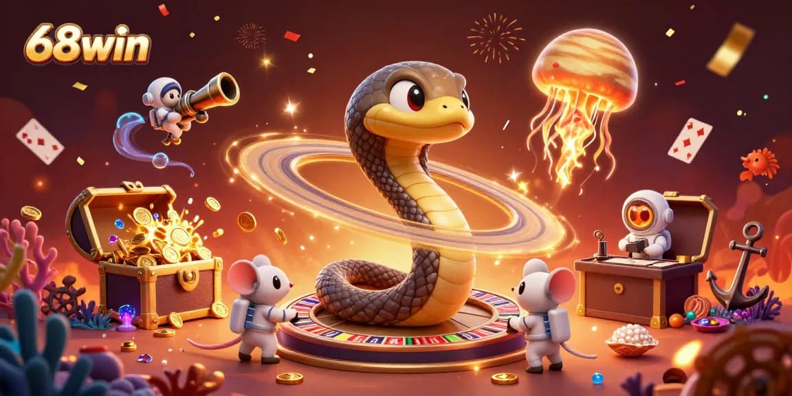 Engage with 68win's thrilling casino experience amidst cosmic fun and vibrant action.