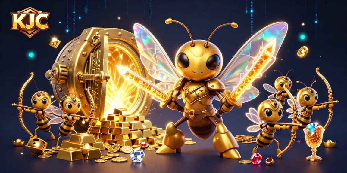 KJC offers epic gaming excitement with dynamic 3D characters amidst treasure-filled scenes.
