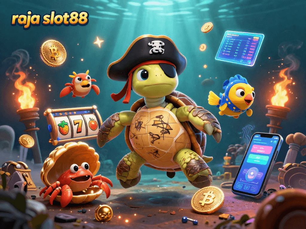 Experience thrilling gameplay with raja slot88 in a vibrant underwater scene featuring whimsical casino elements.