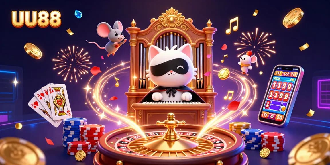 Experience the thrill of UU88 with a vibrant casino scene featuring characters and games.
