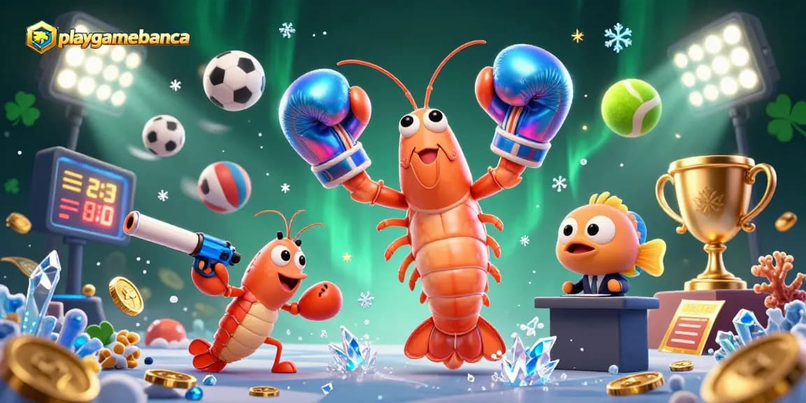 playgamebanca showcases a thrilling betting scene with energetic shrimps and dynamic sports elements.