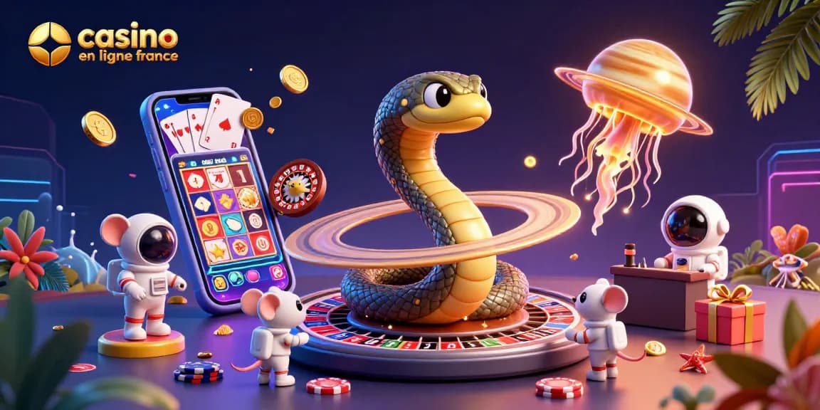 Placer des paris sur des rouleaux de la planète avec un serpent et des astronautes dans un casino en ligne France.