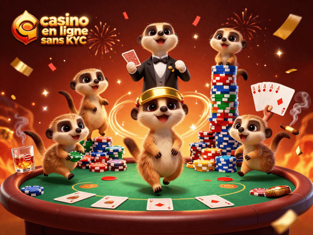 Jouer sur un casino en ligne sans KYC avec des meerkats dans un décor de casino dynamique.