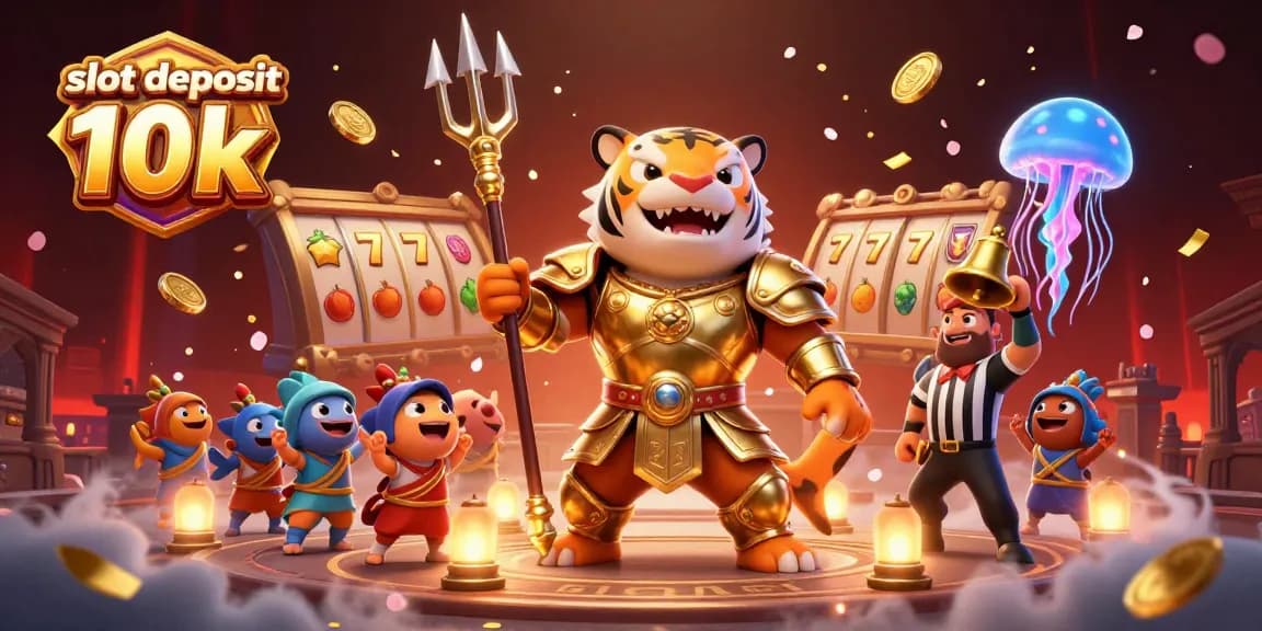 Experience thrilling wins at slot deposit 10k, featuring vibrant 3D characters and casino elements.