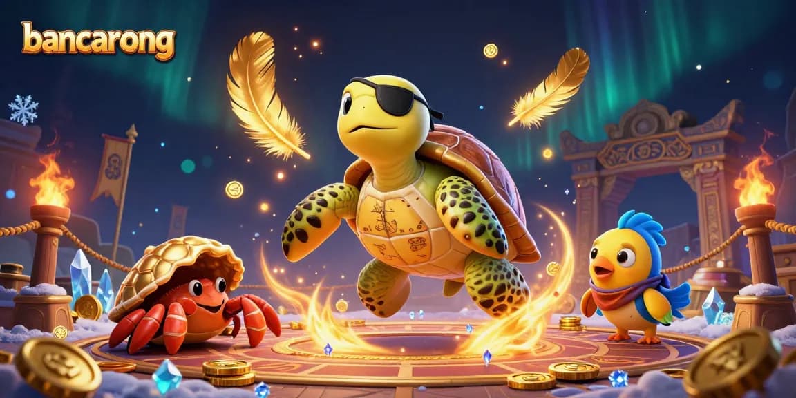 Engage with bancarong's vibrant 3D casino scene featuring playful characters and treasure.