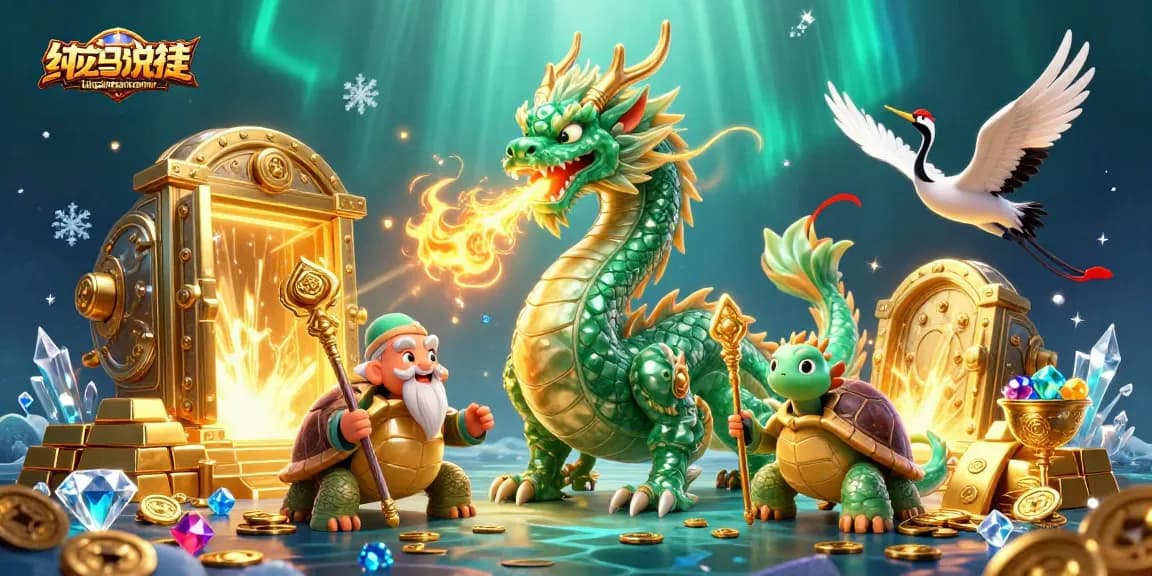 Experience taigamebancaanxu adventures with a jade dragon and golden treasures in vibrant 3D.
