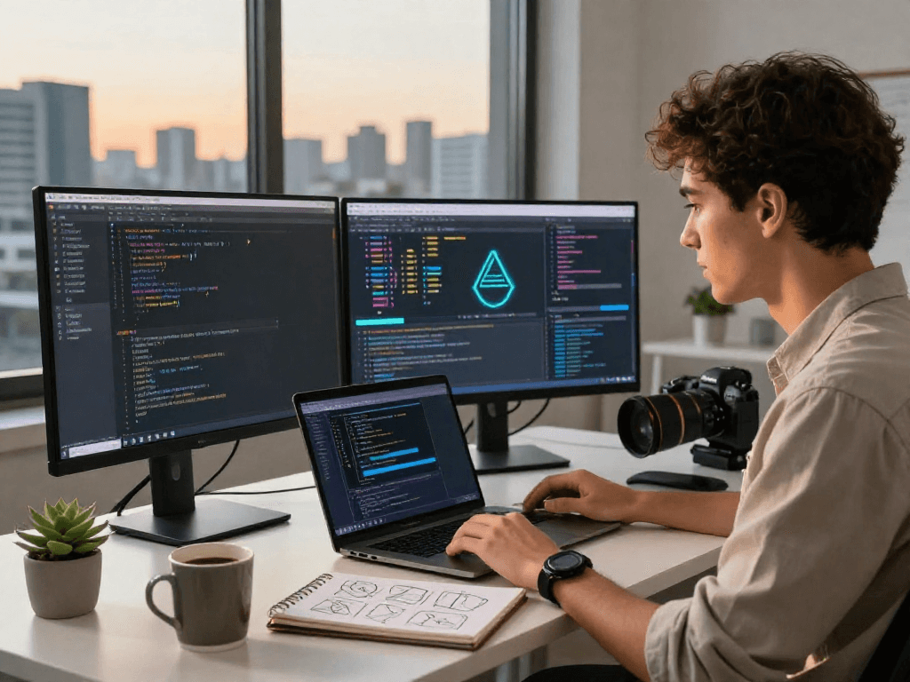 Engaged developer working on ai 18+ project in a modern tech workspace.