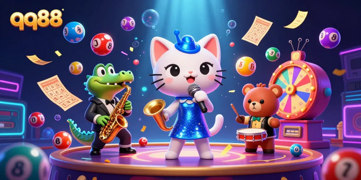 Engage in exciting gambling scenes with qq88's vibrant casino characters and dynamic lottery elements.