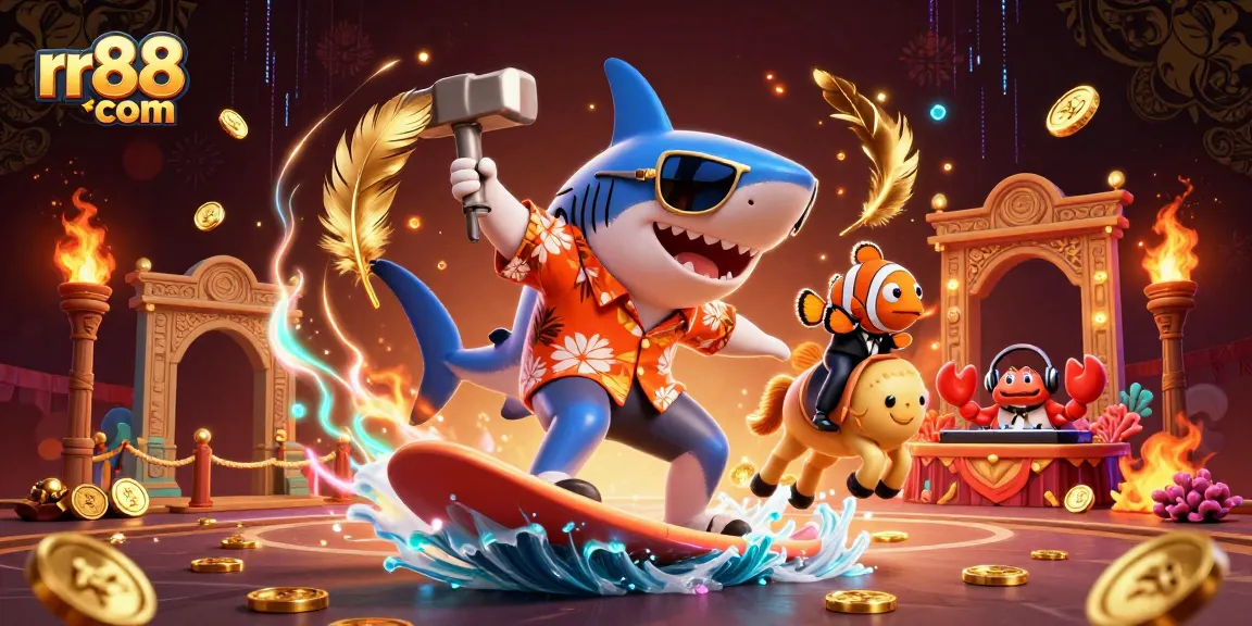 Experience thrilling action at rr88 com with vibrant casino characters celebrating wins on golden coins.