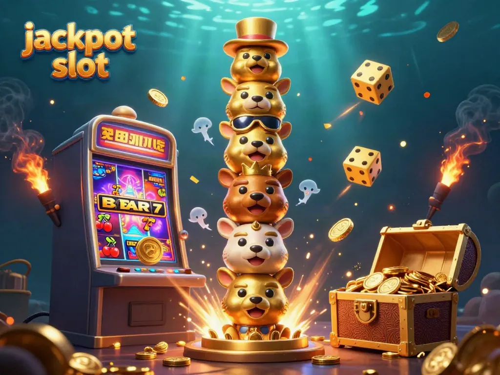 Experience the excitement of jackpot slots with vibrant casino elements and a golden totem.