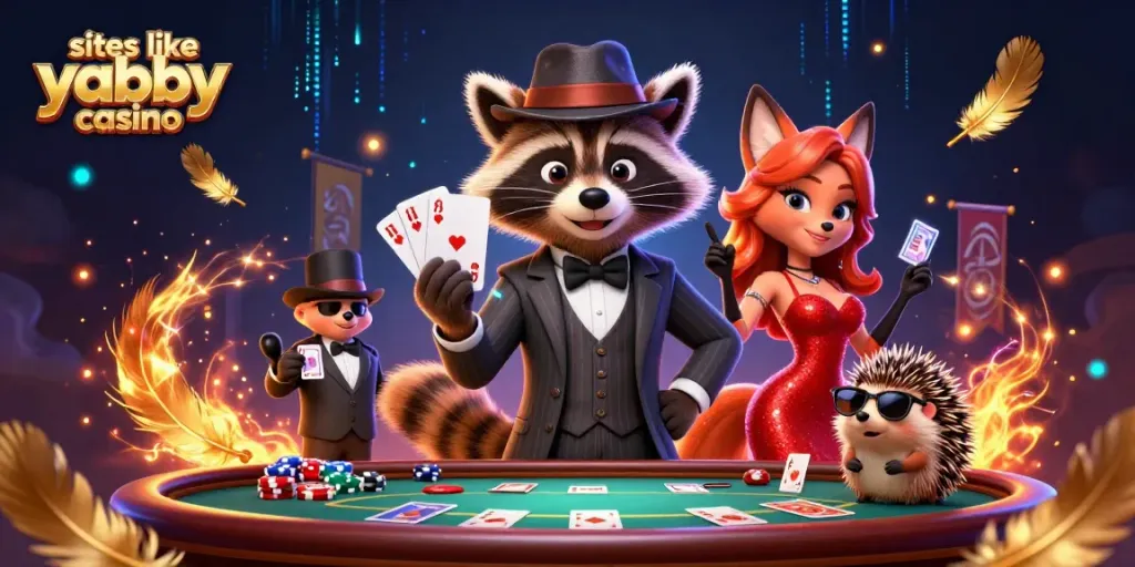 Engage with top sites like Yabby Casino featuring animated characters in a vibrant casino scene.