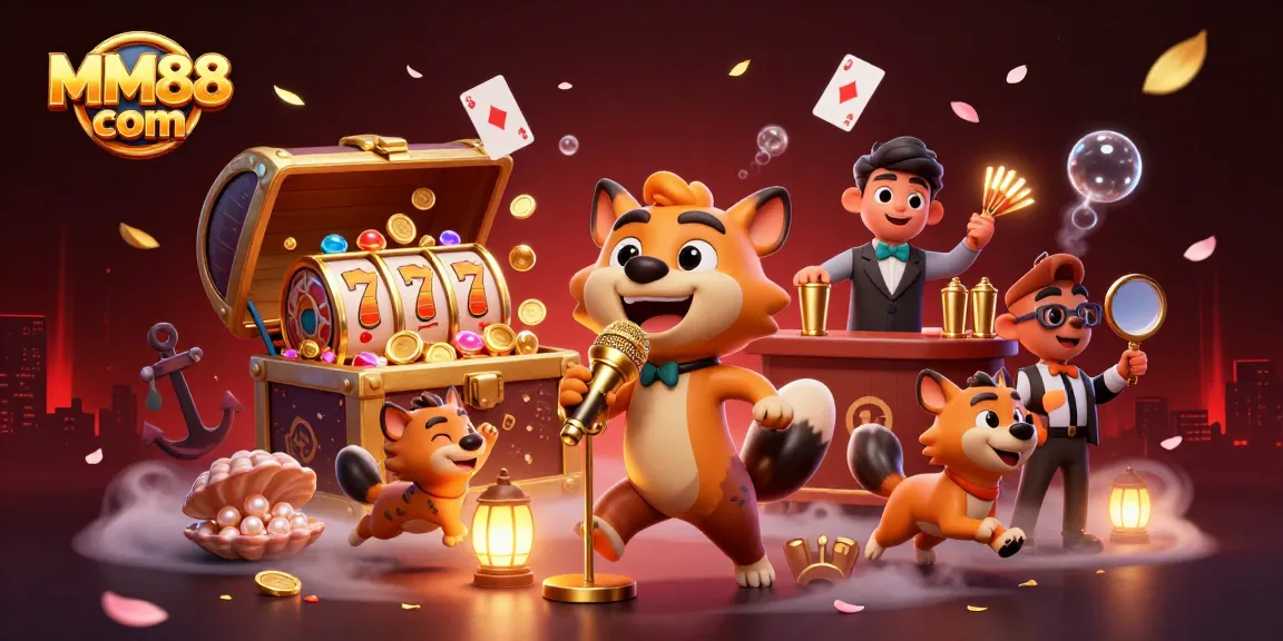 Experience the lively fun of MM88 com with hyena characters in a vibrant casino scene.