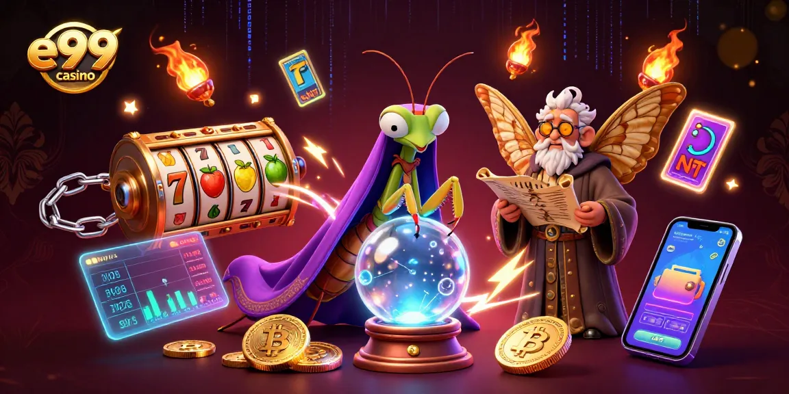 Experience 3D excitement at e99 casino with animated fortune tellers and vibrant game elements.