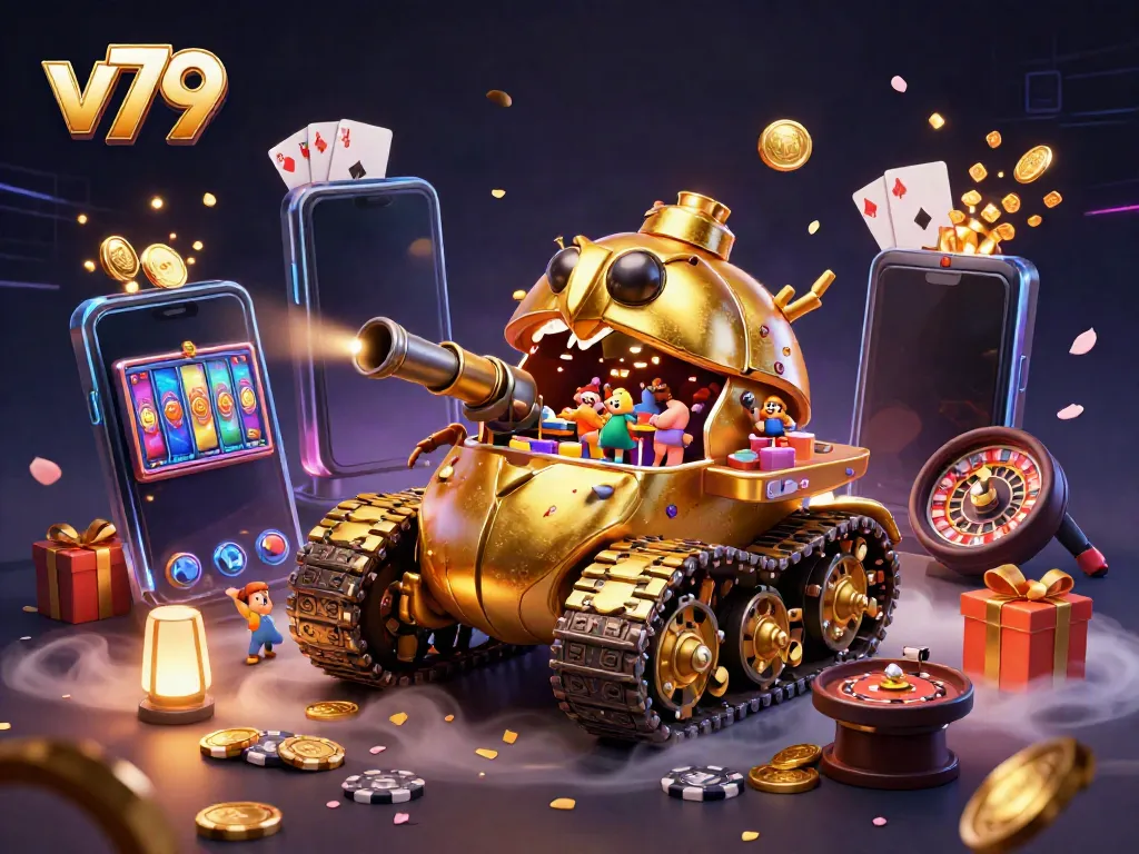 Experience the thrill of v79 gaming with a vibrant casino scene inside a golden beetle tank.