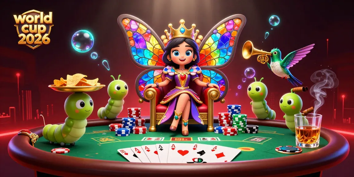Experience the excitement of world cup 2026 with a vibrant poker scene featuring a butterfly queen.
