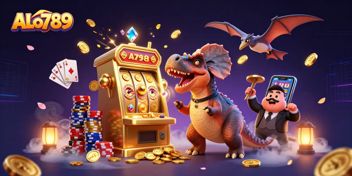 ALo789 features a dramatic 3D dinosaur scene with exciting jackpot action in a high-energy casino.