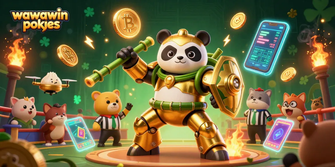Experience thrilling wawawin pokies with a spectacular mech-suit panda battling in a dynamic casino arena.