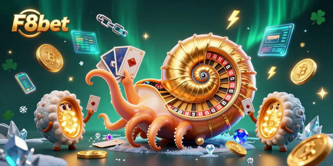 Win big with F8bet at the colorful casino featuring a giant nautilus and crypto elements.