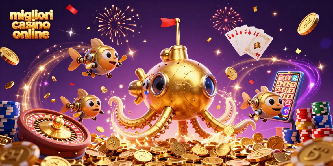 Scopri i migliori casino online con premi in un'illustrazione vibrante di giochi e ricchezze.