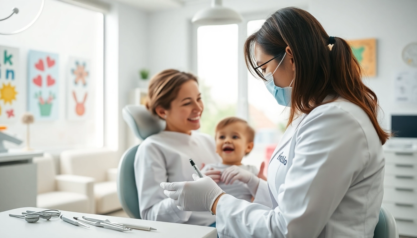 Showcasing a warm Family Dentistry interaction between a dentist and young patient.