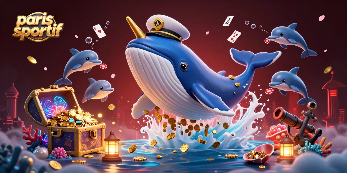 Pariez sur paris sportif avec cette scène colorée de baleine et de dauphins dans des pièces d'or.