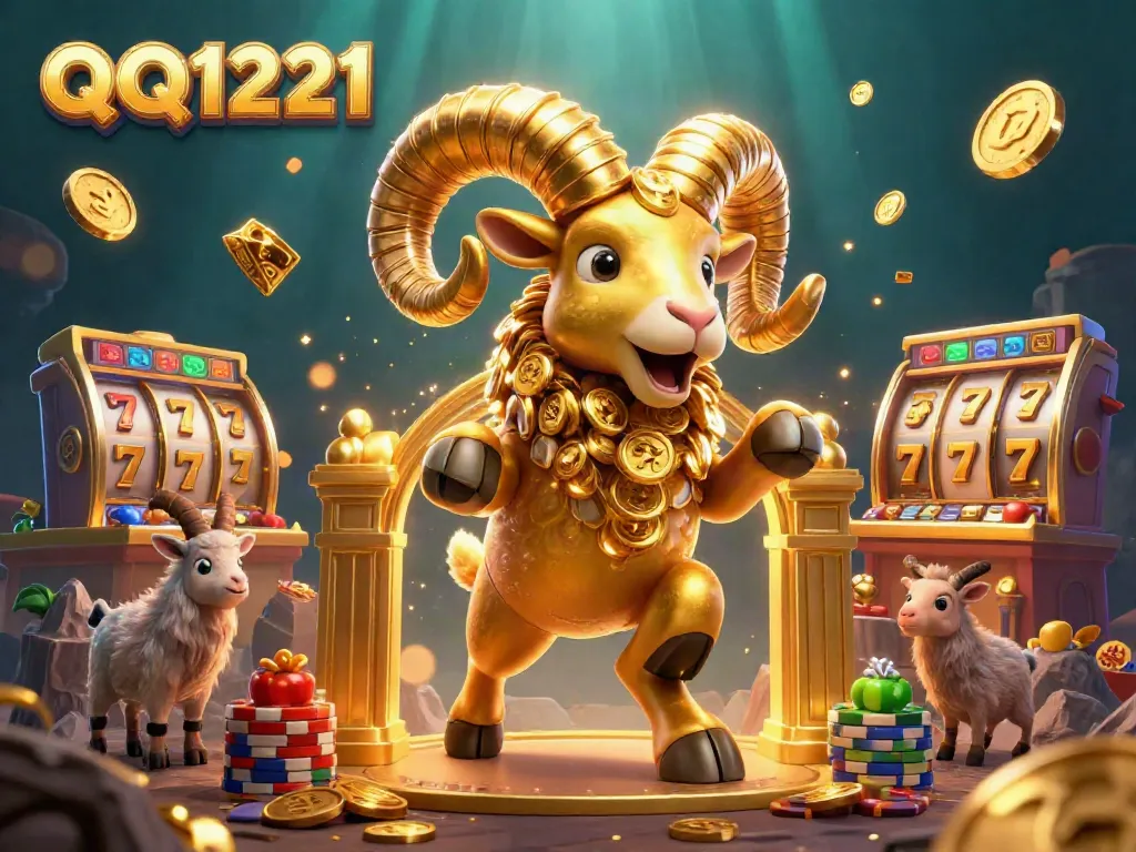 Experience QQ1221's thrilling online slots, featuring a golden ram and vibrant gaming elements.