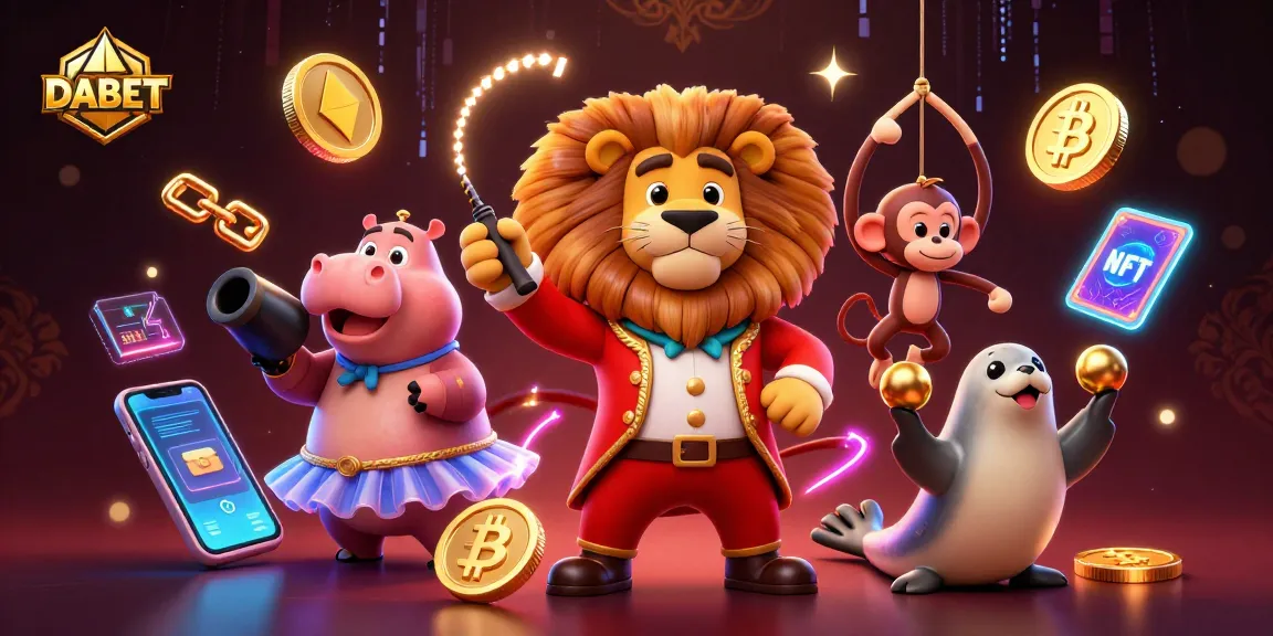 DABET showcases an energetic casino scene filled with vibrant characters and digital elements, emphasizing gambling excitement.