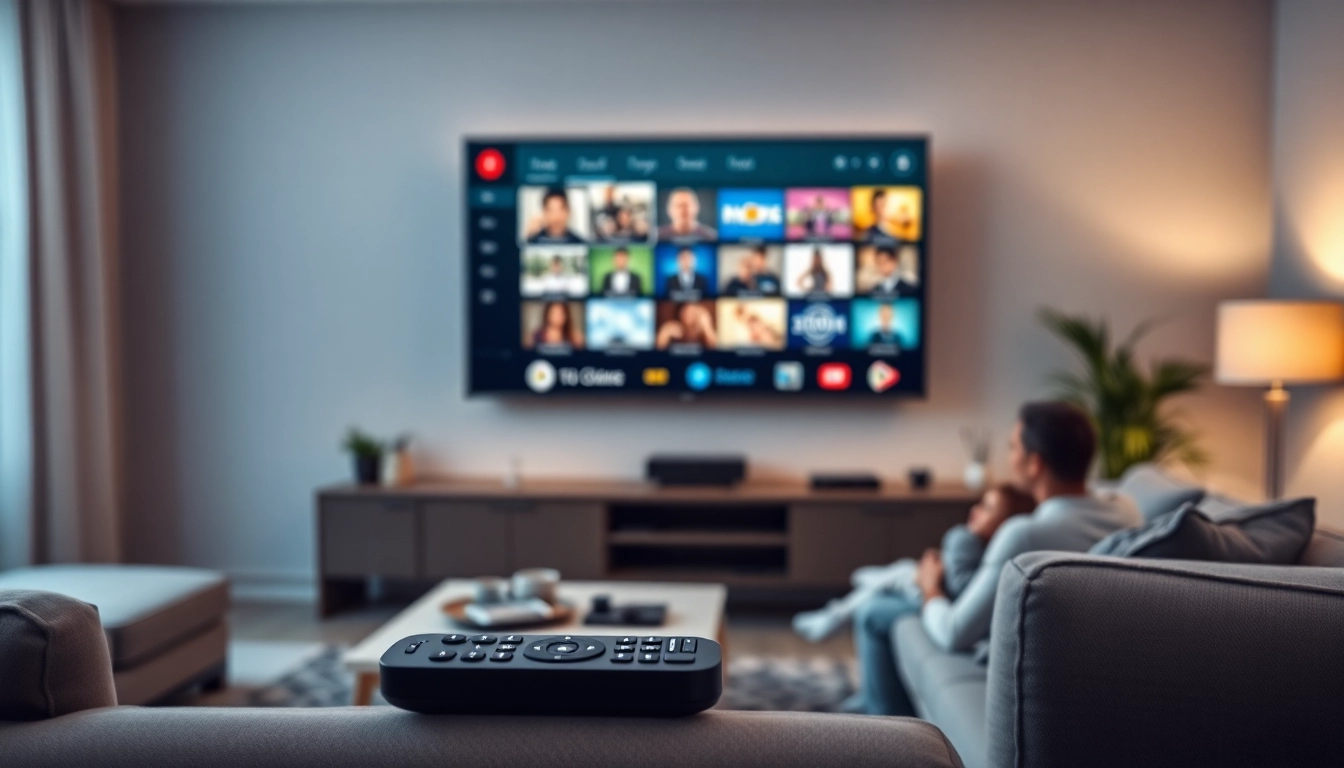 Experience iptv Canada with a cozy home setup, featuring a stylish TV and family enjoying diverse channels.