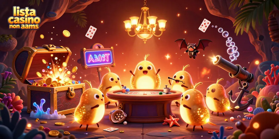 Giocatori animati nel "lista casino non AAMS" brillano in un casinò incandescente con luci uniche.
