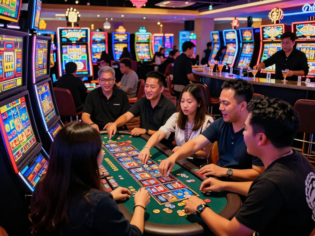 Pengalaman bermain slot gacor dengan suasana kasino yang meriah dan pemain bersemangat.