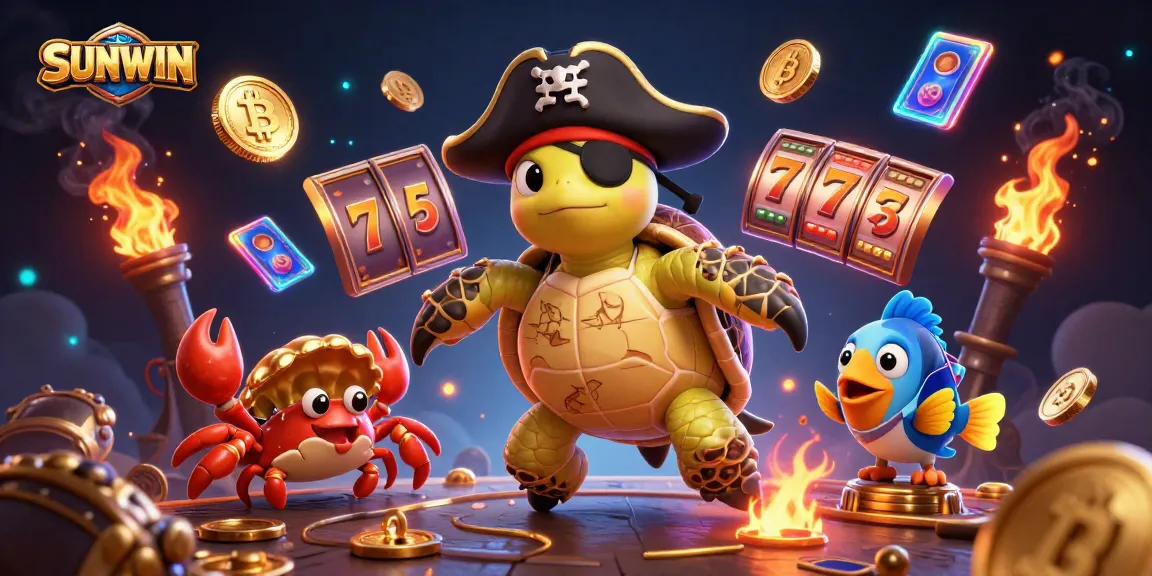 Engage in thrilling gameplay at SUNWIN with a whimsical pirate turtle and vibrant casino elements.