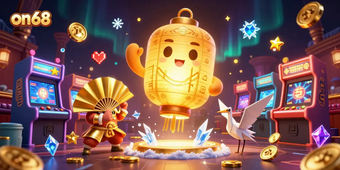 Engage with on68's gaming spirit amidst vibrant 3D casino action and lucky symbols.