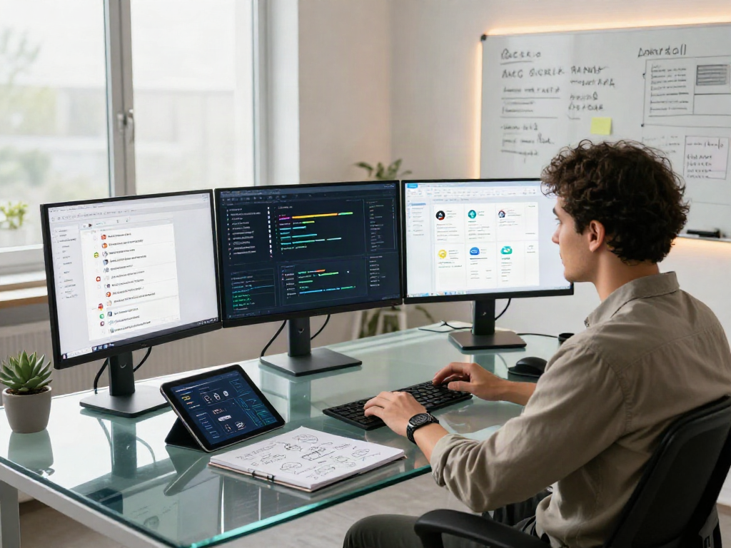 AI Detection interface in a modern tech workspace with data analytics monitoring