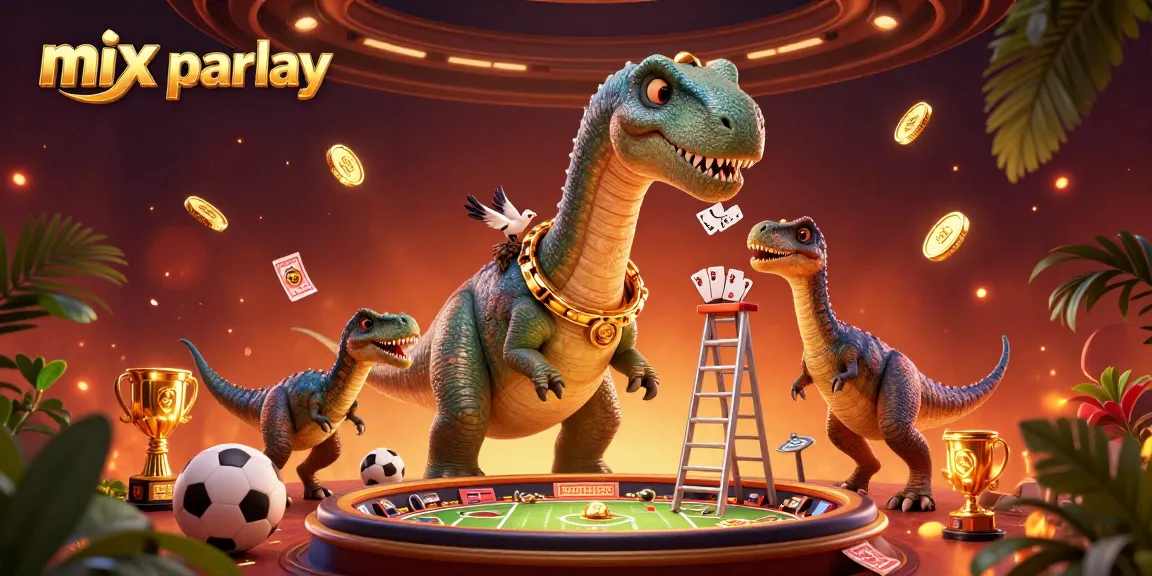 Engage in mix parlay betting with dynamic characters and vibrant sports elements in this thrilling casino scene.