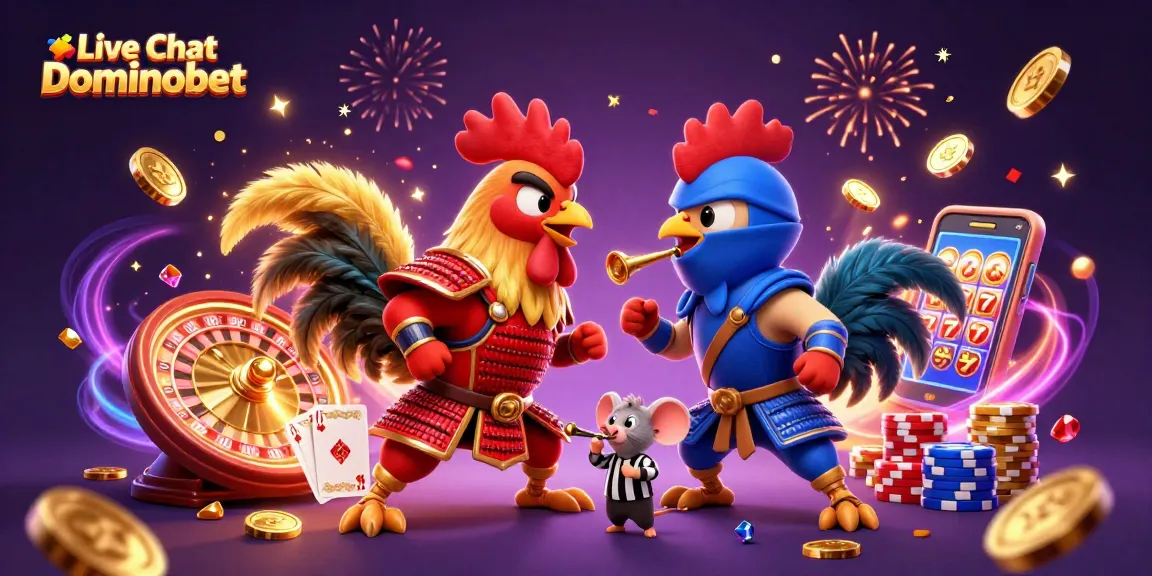 Engage in gameplay with Live Chat Dominobet, where dynamic roosters symbolize expert strategies and rewards.