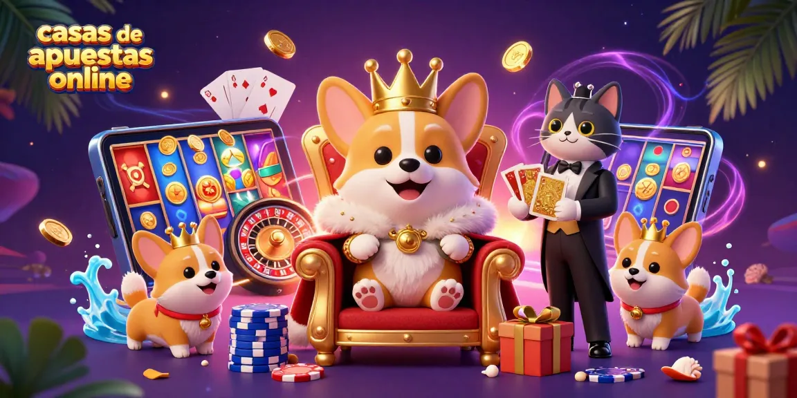 Casas de apuestas online destacan en un vibrante mundo de apuestas digitales con un corgi real y un gato mayordomo.