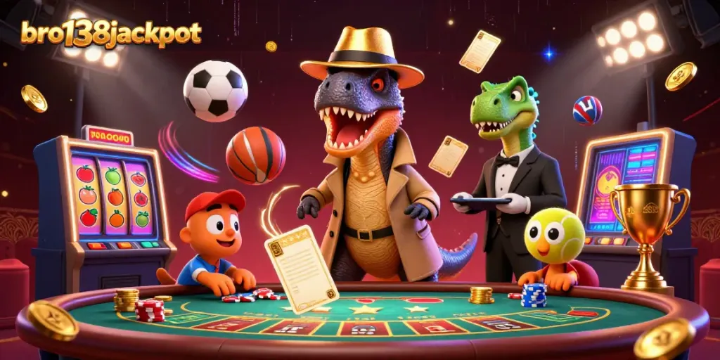Join the excitement at bro138jackpot with a thrilling 3D casino scene featuring vibrant characters and action.