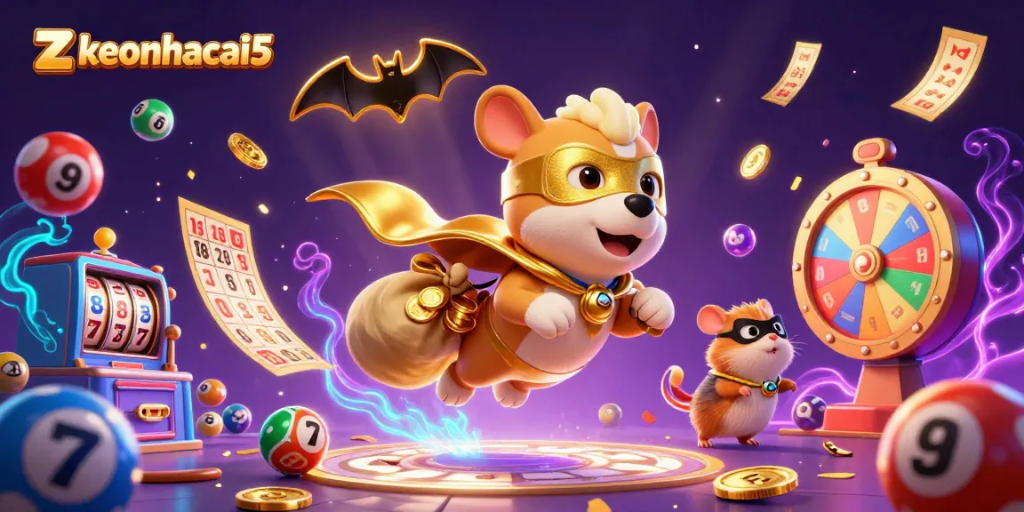 Engage in exhilarating gaming with zkeonhacai5, featuring a superhero dog and lottery elements.